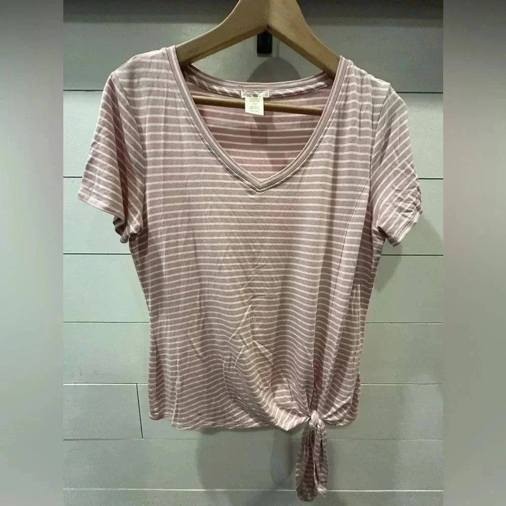 Maddy M Pink/ white side tie shirt- women’s small